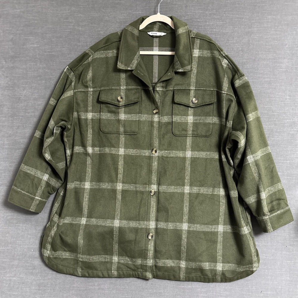 Sonoma Jacket 4X Green Plaid Button Up Heavy Shacket Fall Winter Cozy Casual